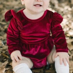 Burgundy Ruffled Baby Romper